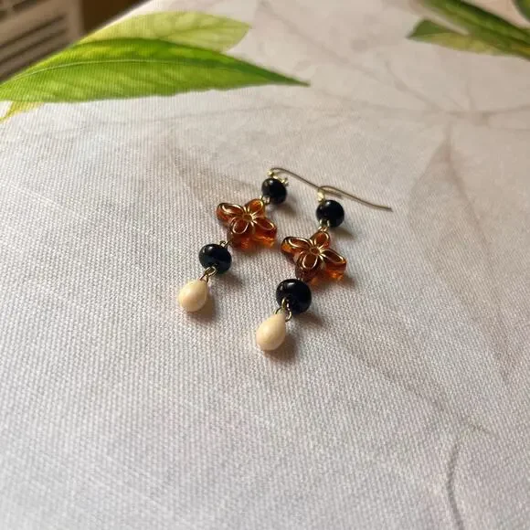 Amber Tone Cross Shape Earthy Boho Bohemian Stone Beige Western Casual Earrings - Picture 5 of 7